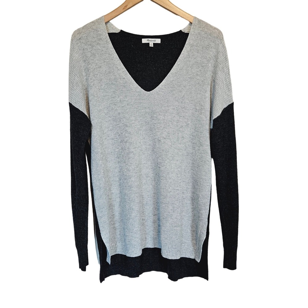 Madewell Warmlight Colorblock V-neck Sweater In Heather Fog Womens Medium Casual